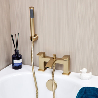 Flode Boras Bath Shower Mixer Tap Includes Handset And HolderBrushed Brass from B&Q