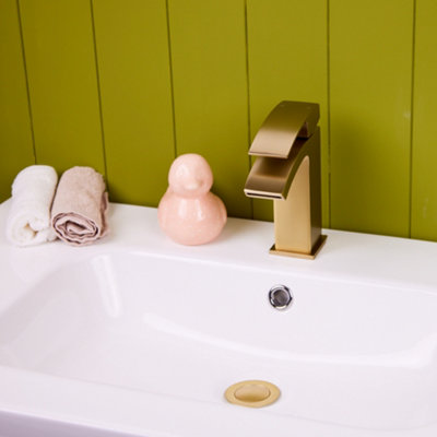 Flode Boras Mono Basin Mixer Tap Brushed Brass from B&Q