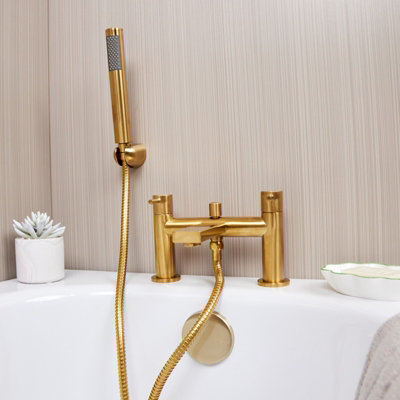 Flode Eslov Bath Shower Mixer Tap Includes Handset And HolderBrushed Brass from B&Q