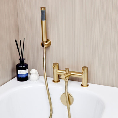 Flode Runn Bath Shower Mixer Tap Including Handset And Holder Brushed Brass from B&Q