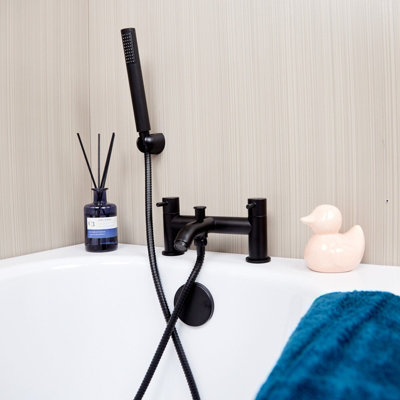 Flode Kumla Bath Shower Mixer Including Handset And HolderMatt Black from B&Q