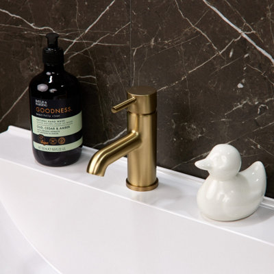 Flode Kumla Mono Basin Mixer TapBrushed Brass from B&Q