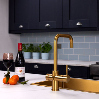 Flode Rora 3 In 1 Biometric Boiling Water Tap Brushed Gold Finish from B&Q