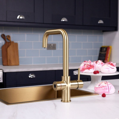 Flode Bio 4 In 1 Biometric Boiling Water Tap Brushed Brass Finish from B&Q