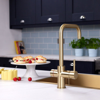 Flode Rora 3 In 1 Biometric Boiling Water Tap Brushed Brass Finish from B&Q