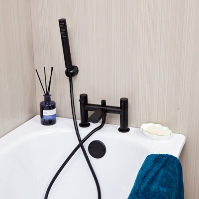 Flode Eslov Bath Shower Mixer Tap Includes Handset And Holder Matt Black from B&Q