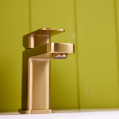 Flode Glan Mono Basin Mixer Tap Brushed Brass from B&Q