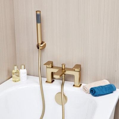 Flode Glan Bath Shower Mixer Tap Including Handset And Holder Brushed Brass from B&Q