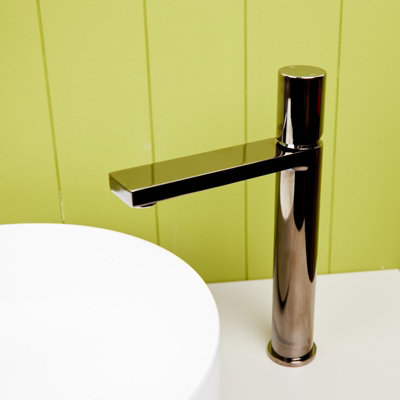 Flode Limingen High Rise Mono Basin Mixer Tap Polished Gun Metal from B&Q