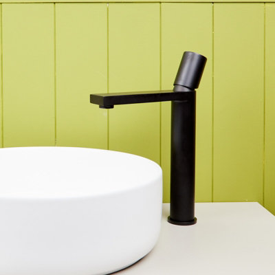 Flode Limingen High Rise Mono Basin Mixer Tap Matt Black from B&Q