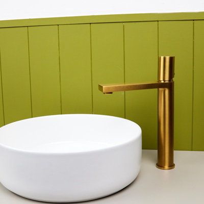 Flode Limingen High Rise Mono Basin Mixer Tap Brushed Gold from B&Q