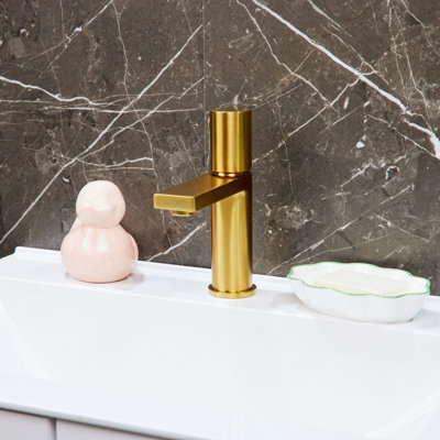 Flode Limingen Mono Basin Mixer Tap Brushed Gold from B&Q