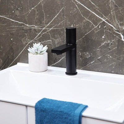 Flode Limingen Mono Basin Mixer Tap Matt Black from B&Q