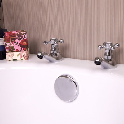 B&Q -  Rutberget Traditional Bath Pillar Taps Polished Chrome Finish