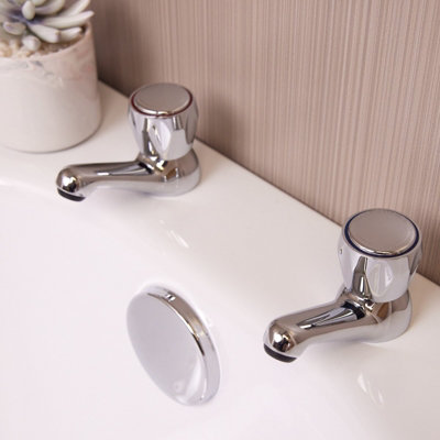 B&Q -  Ramberget Bath Pillar Taps With Dome Head Polished Chrome Finish