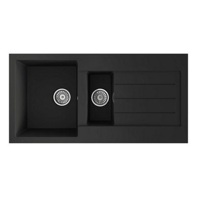 Flode Vanern 1.5 Bowl Comite Kitchen Sink Inset With Drainer 1000mm X 500mm Strainer Wastes Supplied Matt Black Finish from B&Q
