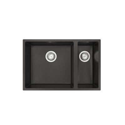 Flode Vanern 1.5 Bowl Comite Kitchen Sink Inset Or Undermounted 670mm X 440mm Strainer Wastes Supplied Matt Black Finish from B&Q