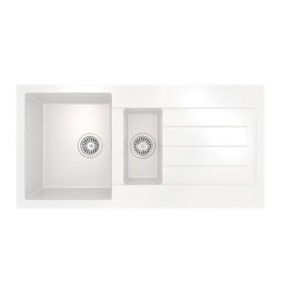 Flode Vanern 1.5 Bowl Comite Kitchen Sink & Drainer Inset 1000mm X 500mm Strainer Wastes Supplied Matt White Finish from B&Q