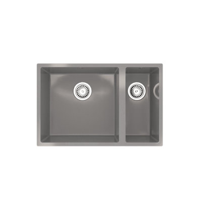 Flode Vanern 1.5 Bowl Comite Kitchen Sink Inset Or Undermounted 670mm X 440mm X 206mm Strainer Wastes Supplied Gloss Grey Finish from B&Q