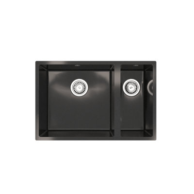 Flode Vanern 1.5 Bowl Comite Kitchen Sink Inset Or Undermounted 670mm X 440mm Strainer Wastes Supplied Gloss Black Finish from B&Q