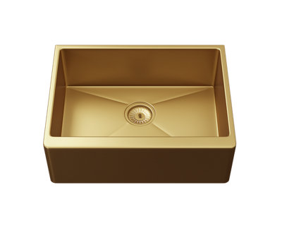 Flode Mockeln 1.0 Bowl Stainlees Steel Belfast Style Sink 600X450X220mm Strainer Waste Supplied Gold Finish from B&Q