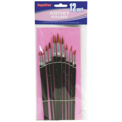 Supadec Artist Detail Brush 12 Pcs SetFine Pointed Paint Brushes For AcrylicWatercolourOil & Craft Painting from B&Q