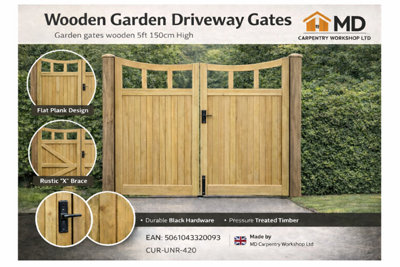 MD Carpentry Workshop LTD Wooden Garden Driveway GatesGarden Gates Wooden 5Ft 150Cm High X 210 Cm Wide from B&Q