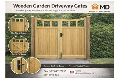 MD Carpentry Workshop LTD Wooden Garden Driveway GatesGarden Gates Wooden 5Ft 150Cm High X 420 Cm Wide from B&Q