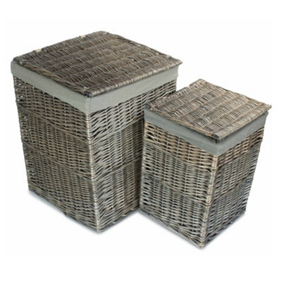Red Hamper H022Gry Set Of 2 Antique Wash Square Laundry Basket With Grey Sage Lining from B&Q