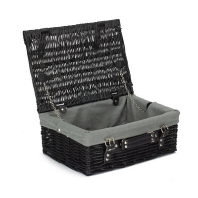 B&Q -  Eh072Gry 36Cm Empty Black Willow Picnic Basket With Grey Lining