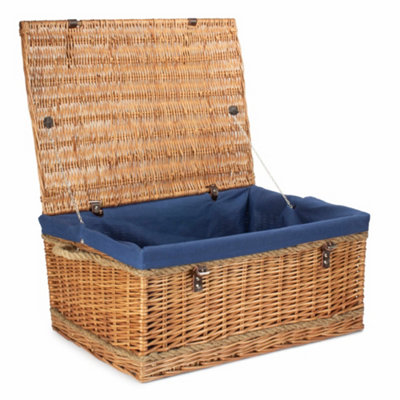 B&Q -  Eh183N 72Cm Double Steamed Rope Handled Wicker Trunk Navy Cotton Lining