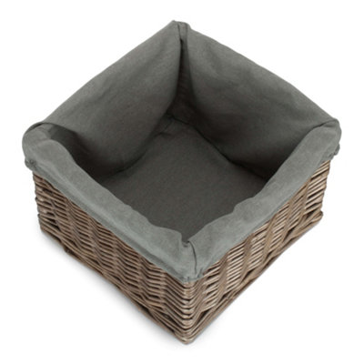 B&Q -  St058Gry Small Square Antique Wash Grey Lined Storage Basket