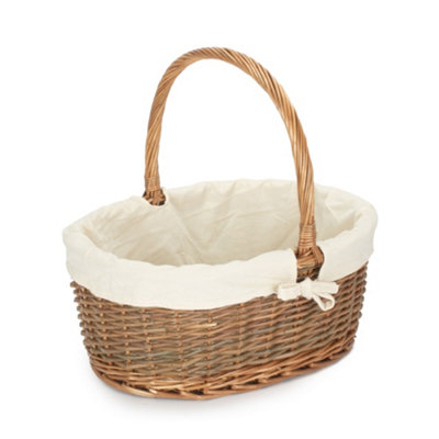 B&Q -  C120W/2 Medium Oval Unpeeled Willow Shopping Basket With White Lining