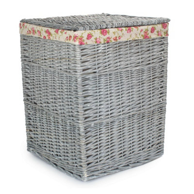 Red Hamper H198R/1 Grey Wash Square Laundry Basket With Garden Rose Lining from B&Q