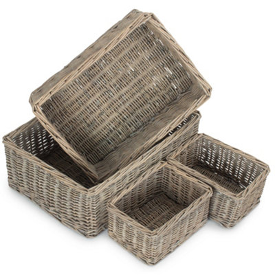 B&Q -  Pt179 Set Of 4 Wicker Grey Wash Storage Tray