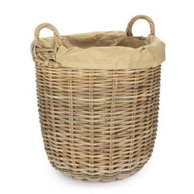Red Hamper Ra051/1 Small Tall Round Fireside Grey Rattan Log Basket With Removable Cordura Lining Red/Grey