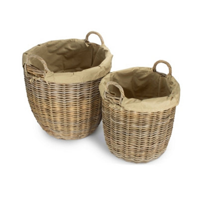 Hamper Ra051 Set Of 2 Tall Round Fireside Rattan Log Basket With Removable Cordura Lining Red/Grey