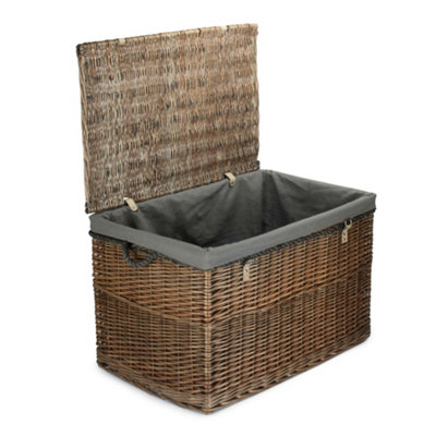 Red Hamper Eh090Gry Wicker Large Antique Wash Storage Basket Grey Cotton Lining from B&Q