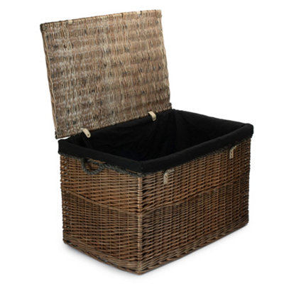 Red Hamper Eh090B Wicker Large Antique Wash Storage Basket Black Cotton Lining from B&Q