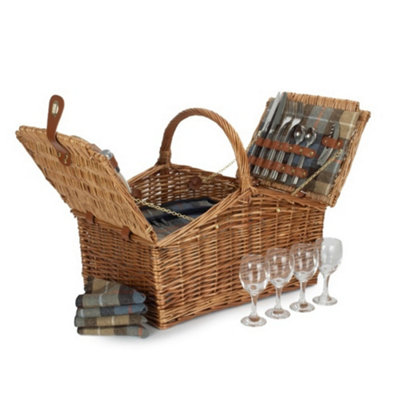 Hamper Fh143 4 Person Ravenstor Double Lidded Fitted Wicker Picnic Basket Red