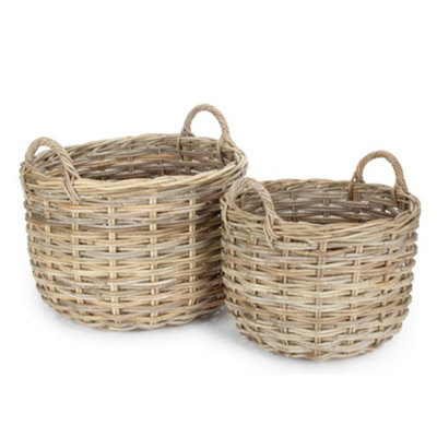 Hamper Ra047 Set Of 2 Curved Base Rattan Storage Basket Red