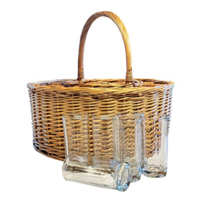 Hamper Wicker Deluxe Celebration Drinks Basket With Straight Glasses Red