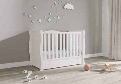 VICULII Willow White Sleigh Mini Cot Bed With Drawer from B&Q