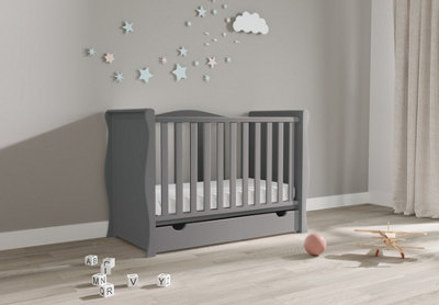 VICULII Willow Grey Sleigh Mini Cot Bed With Drawer from B&Q