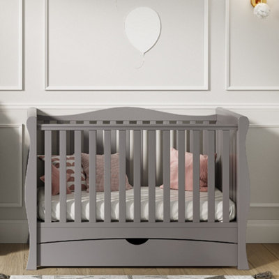 VICULII Gilbert Cot Bed Grey With Drawer And Mattress