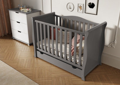 VICULII Willow Sleigh Mini Cot Bed Grey With Drawer And Mattress from B&Q