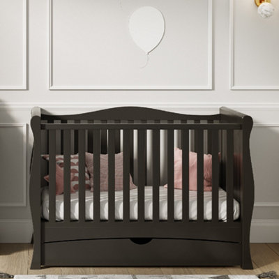 VICULII Gilbert Cot Bed Black With Drawer And Mattress