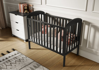 VICULII Lilibet Cot Black With Drop Side And Mattress