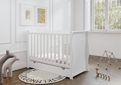 VICULII Willow Sleigh Mini Cot Bed White With Drawer And Bamboo Mattress from B&Q