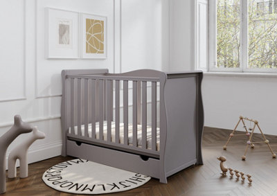 VICULII Willow Sleigh Mini Cot Bed Grey With Drawer And Bamboo Mattress from B&Q